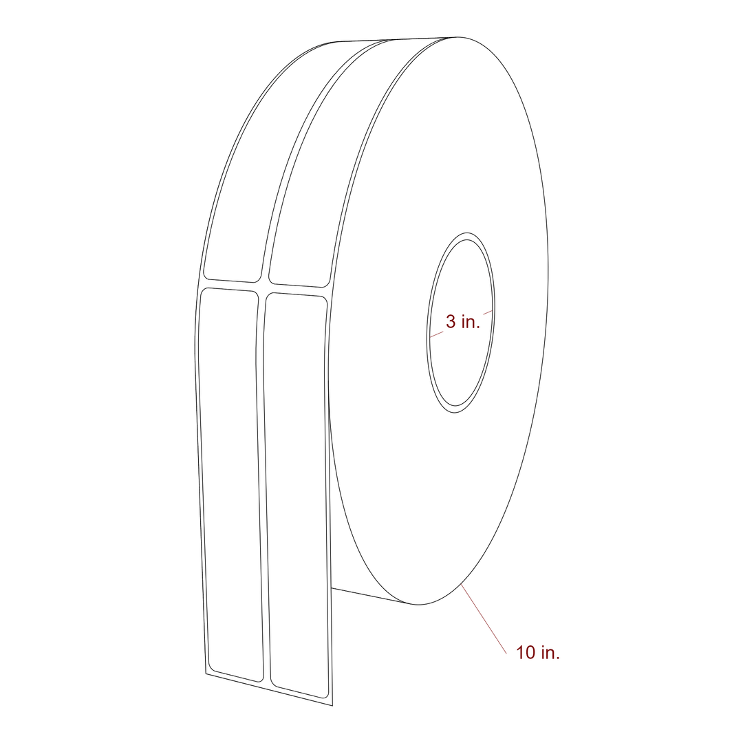 1 Inch x 6 Inch Rectangle Inkjet Label Roll - 3 Inch Core - 10 Inch Roll OD - 2Up - 3D Perspective