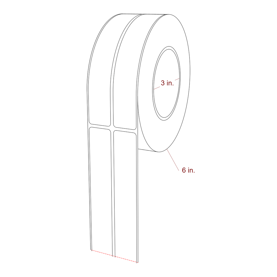 1 Inch x 6 Inch Rectangle Inkjet Label Roll - 3 Inch Core - 6 Inch Roll OD - 2Up - 3D Perspective