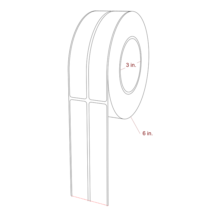 1 Inch x 6 Inch Rectangle Inkjet Label Roll - 3 Inch Core - 6 Inch Roll OD - 2Up - 3D Perspective