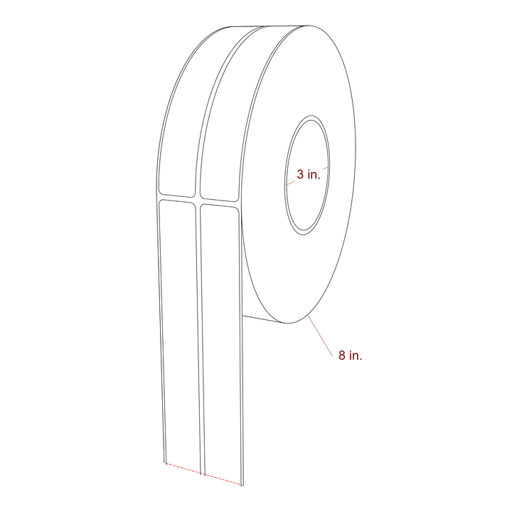 1 Inch x 6 Inch Rectangle Inkjet Label Roll - 3 Inch Core - 8 Inch Roll OD - 2Up - 3D Perspective