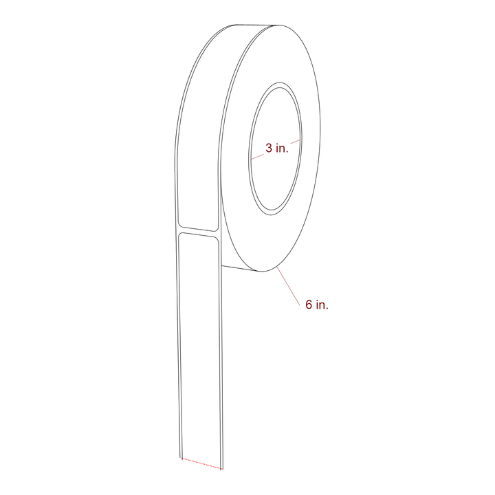 1 Inch x 6 Inch Rectangle Inkjet Label Roll - 3 Inch Core - 6 Inch Roll OD - 3D Perspective