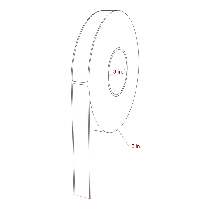 1 Inch x 6 Inch Rectangle Inkjet Label Roll - 3 Inch Core - 8 Inch Roll OD - 3D Perspective