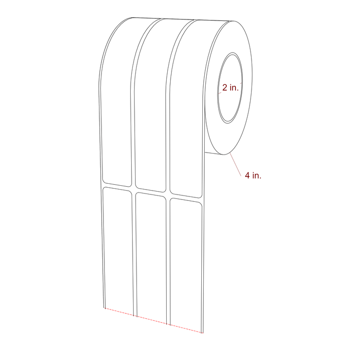 1 Inch x 6 Inch Rectangle Inkjet Label Roll - 2 Inch Core - 4 Inch Roll OD - 3Up - 3D Perspective