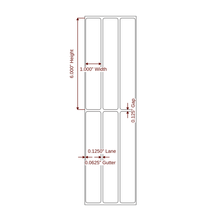1" x 6" Rectangle Roll for Epson ColorWorks & Primera Printers; 1" x 6" Rectangle Label Diagram