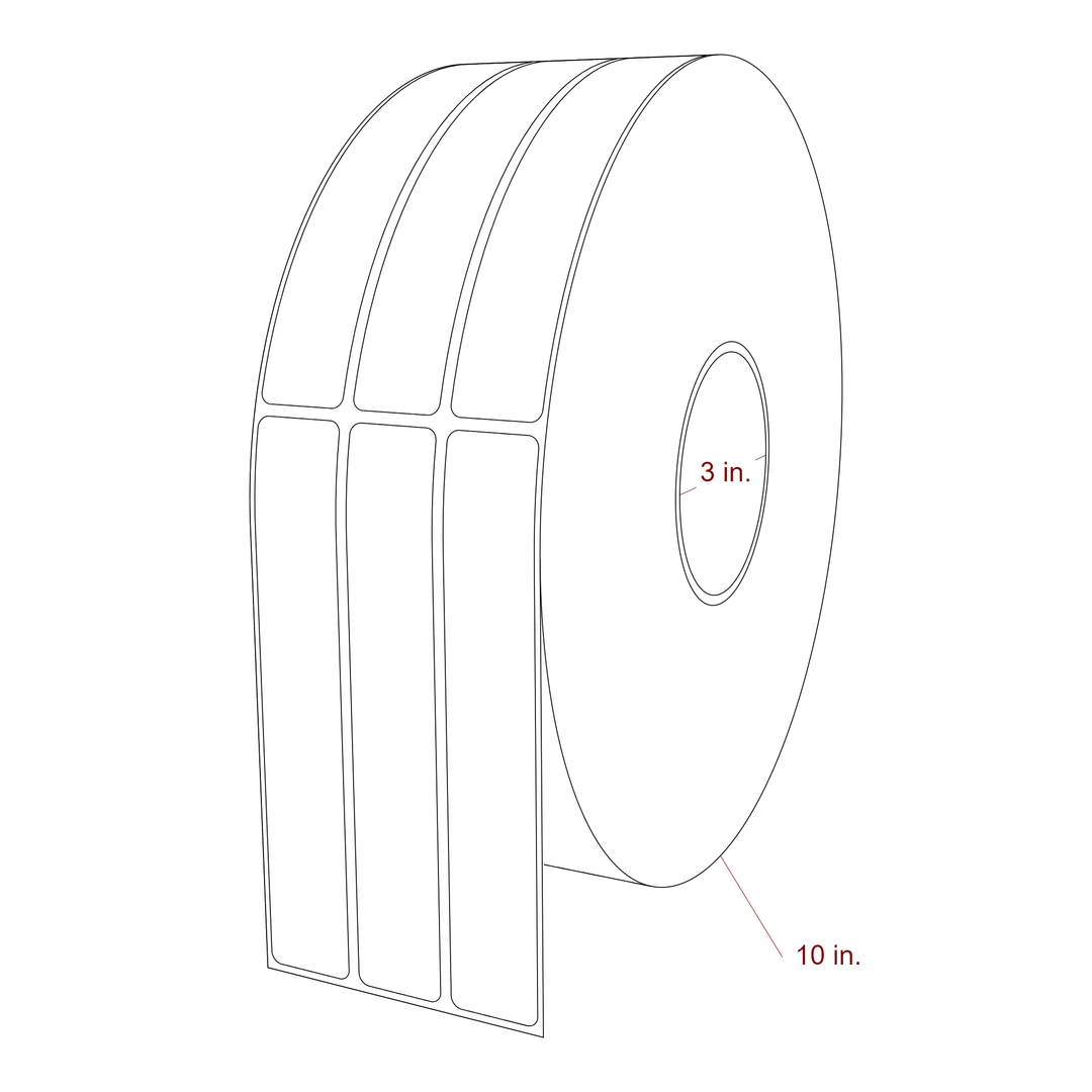 1 Inch x 6 Inch Rectangle Inkjet Label Roll - 3 Inch Core - 10 Inch Roll OD - 3Up - 3D Perspective