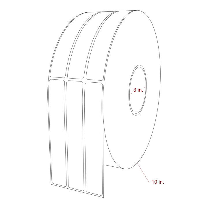 1 Inch x 6 Inch Rectangle Inkjet Label Roll - 3 Inch Core - 10 Inch Roll OD - 3Up - 3D Perspective