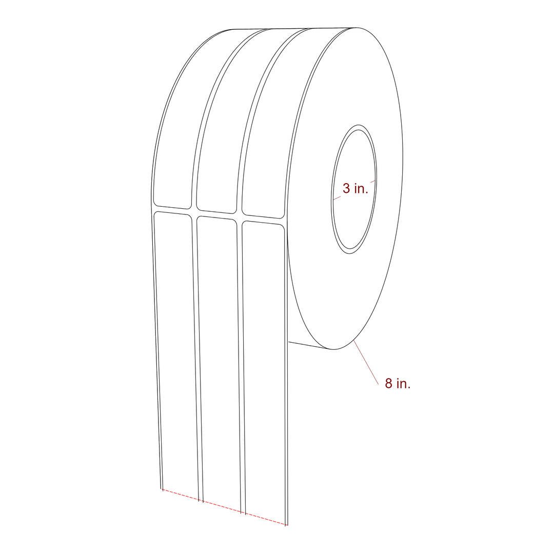 1 Inch x 6 Inch Rectangle Inkjet Label Roll - 3 Inch Core - 8 Inch Roll OD - 3Up - 3D Perspective