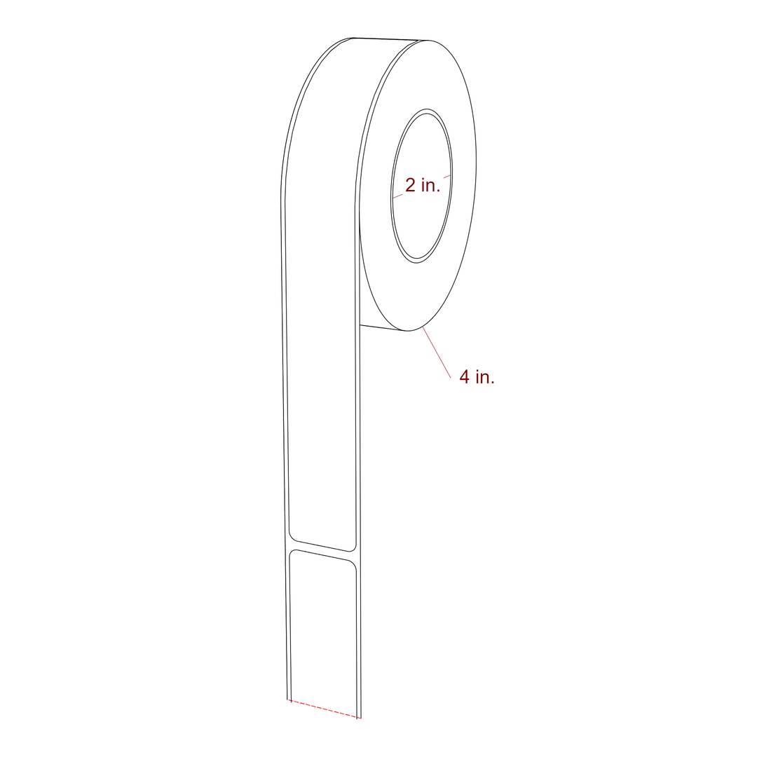 1 Inch x 7.75 Inch Rectangle Inkjet Label Roll - 2 Inch Core - 4 Inch Roll OD - 3D Perspective