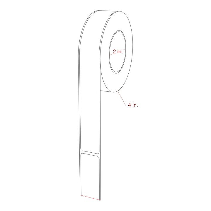 1 Inch x 7.75 Inch Rectangle Inkjet Label Roll - 2 Inch Core - 4 Inch Roll OD - 3D Perspective