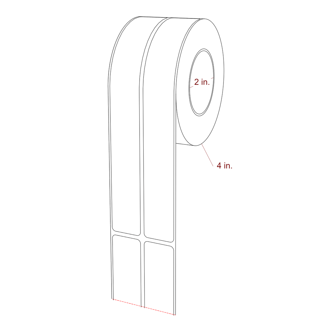 1 Inch x 7.75 Inch Rectangle Inkjet Label Roll - 2 Inch Core - 4 Inch Roll OD - 2Up - 3D Perspective