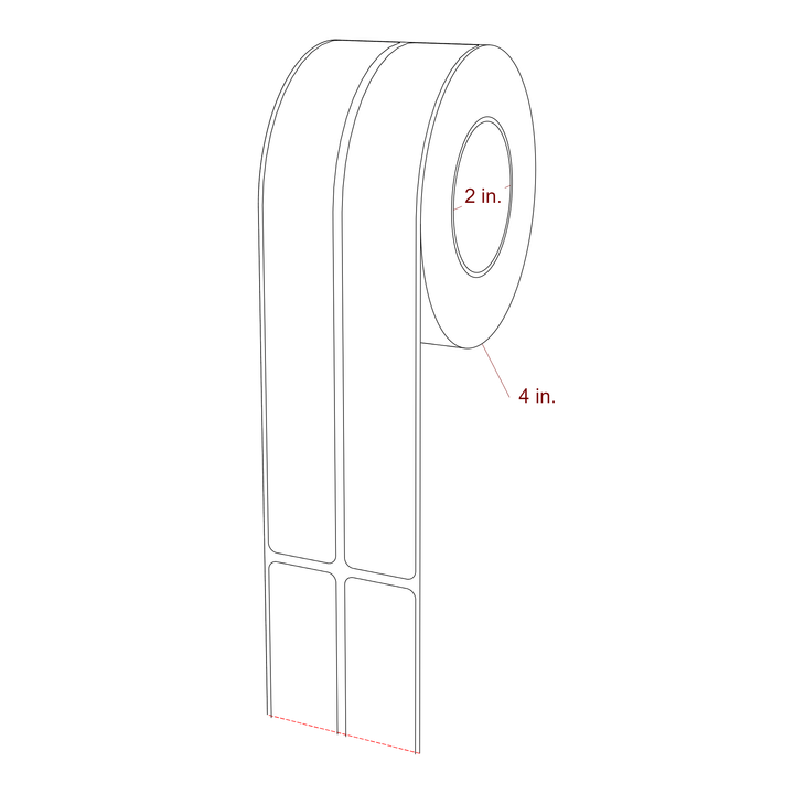 1 Inch x 7.75 Inch Rectangle Inkjet Label Roll - 2 Inch Core - 4 Inch Roll OD - 2Up - 3D Perspective