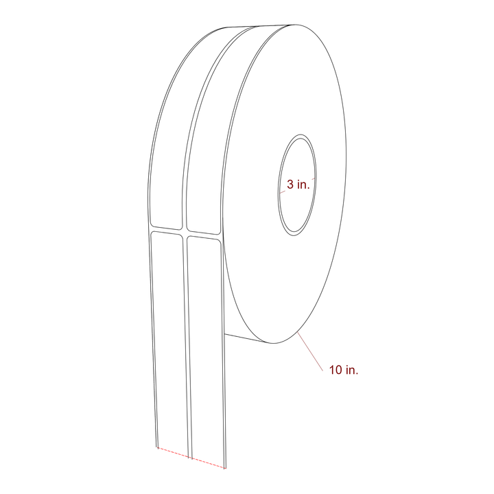 1 Inch x 7.75 Inch Rectangle Inkjet Label Roll - 3 Inch Core - 10 Inch Roll OD - 2Up - 3D Perspective