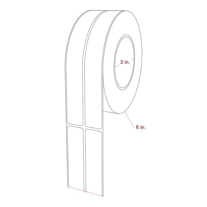 1 Inch x 7.75 Inch Rectangle Inkjet Label Roll - 3 Inch Core - 6 Inch Roll OD - 2Up - 3D Perspective