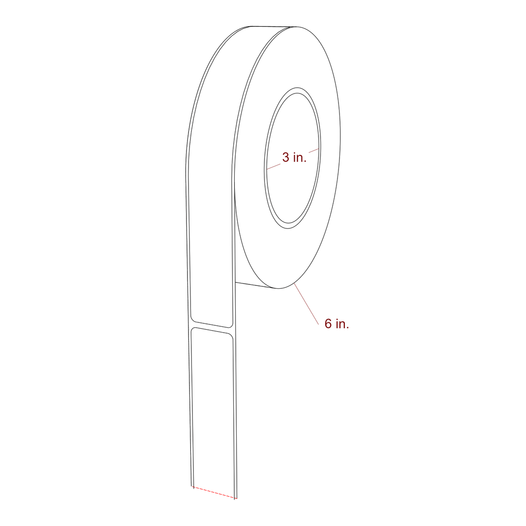 1 Inch x 7.75 Inch Rectangle Inkjet Label Roll - 3 Inch Core - 6 Inch Roll OD - 3D Perspective