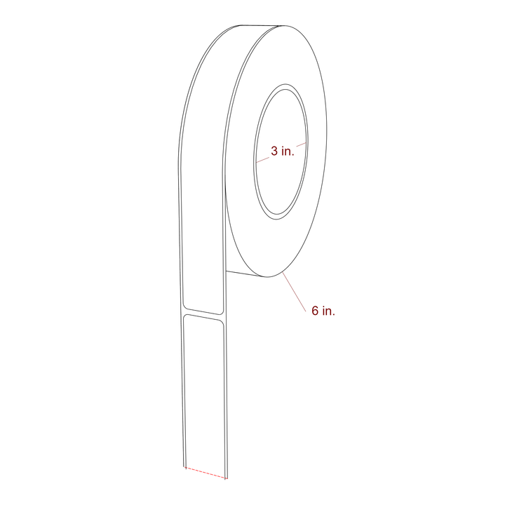 1 Inch x 7.75 Inch Rectangle Inkjet Label Roll - 3 Inch Core - 6 Inch Roll OD - 3D Perspective