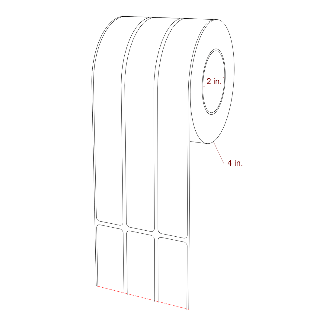 1 Inch x 7.75 Inch Rectangle Inkjet Label Roll - 2 Inch Core - 4 Inch Roll OD - 3Up - 3D Perspective