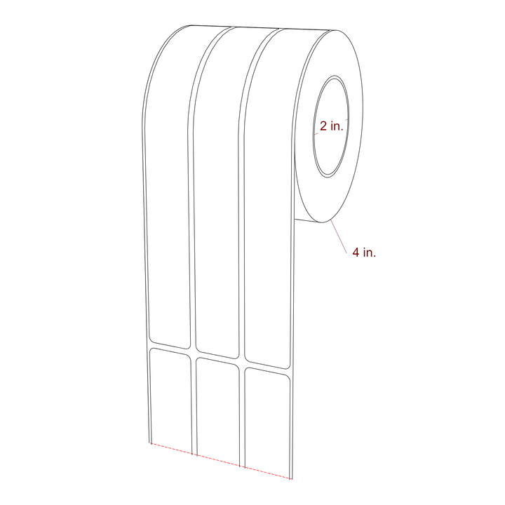 1 Inch x 7.75 Inch Rectangle Inkjet Label Roll - 2 Inch Core - 4 Inch Roll OD - 3Up - 3D Perspective
