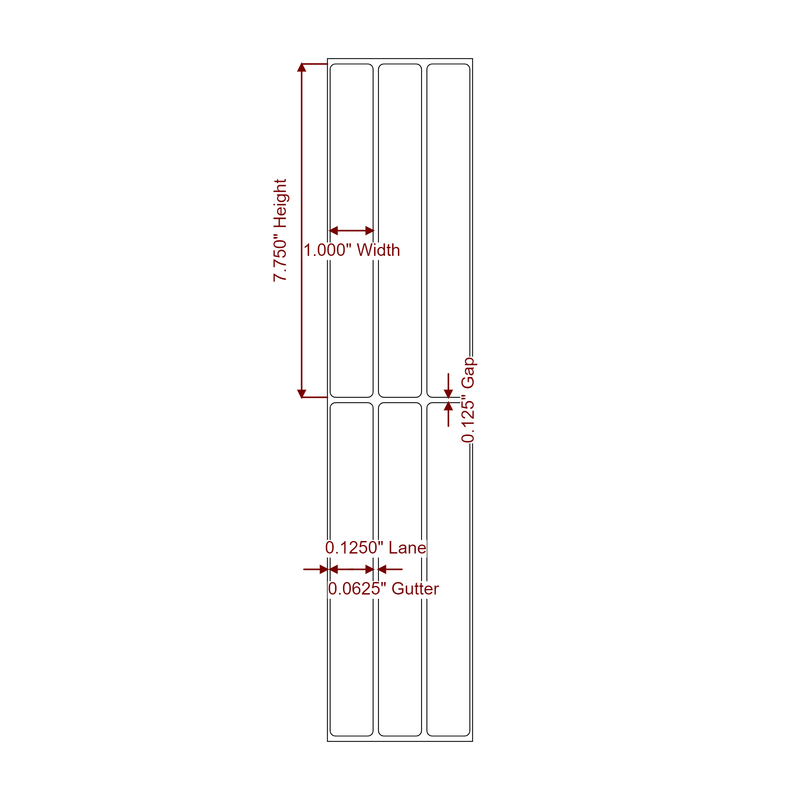 1" x 7.75" Inkjet Label Rolls | 3-Up | Fits Epson ColorWorks & Primera - Label Diagram