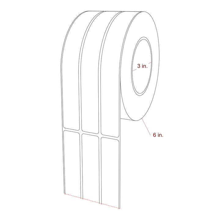 1 Inch x 7.75 Inch Rectangle Inkjet Label Roll - 3 Inch Core - 6 Inch Roll OD - 3Up - 3D Perspective