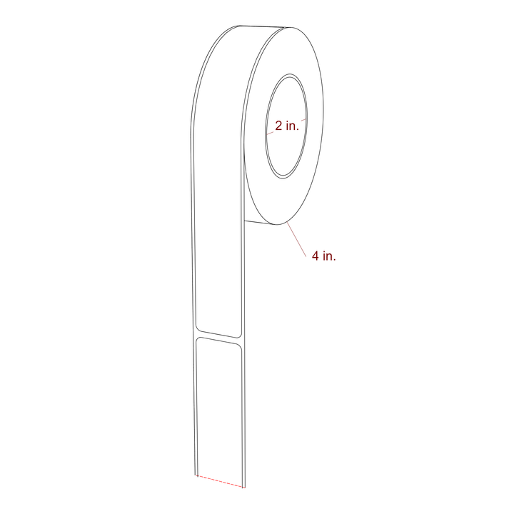 1 Inch x 7 Inch Rectangle Inkjet Label Roll - 2 Inch Core - 4 Inch Roll OD - 3D Perspective