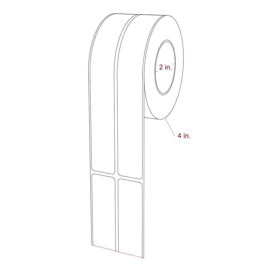 1 Inch x 7 Inch Rectangle Inkjet Label Roll - 2 Inch Core - 4 Inch Roll OD - 2Up - 3D Perspective