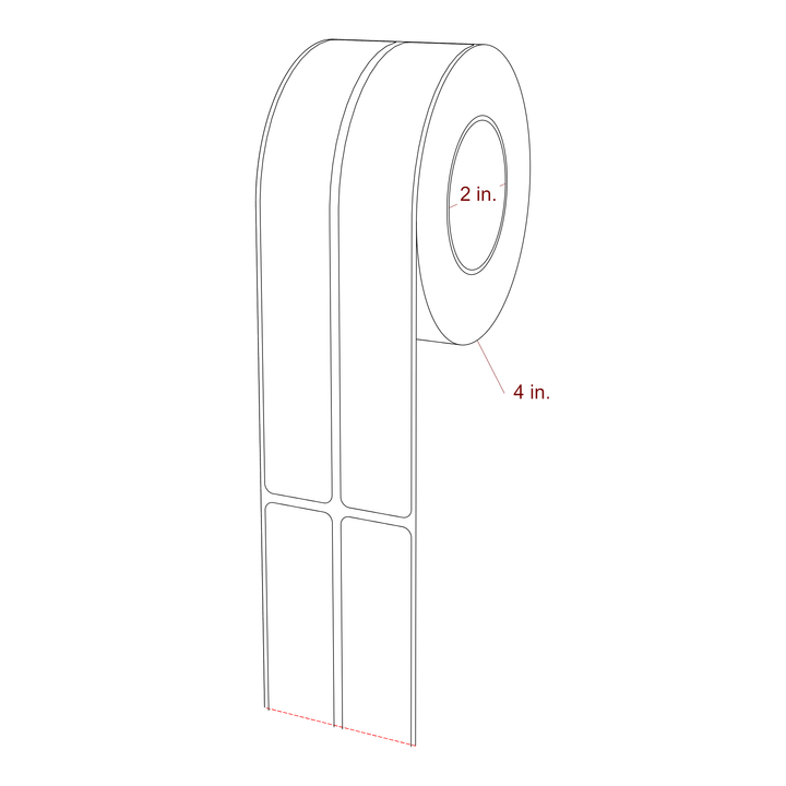 1 Inch x 7 Inch Rectangle Inkjet Label Roll - 2 Inch Core - 4 Inch Roll OD - 2Up - 3D Perspective