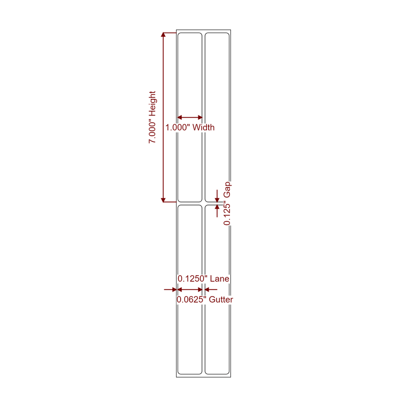 1" x 7" Inkjet Label Rolls | 2-Up | Fits Epson ColorWorks & Primera - Label Diagram