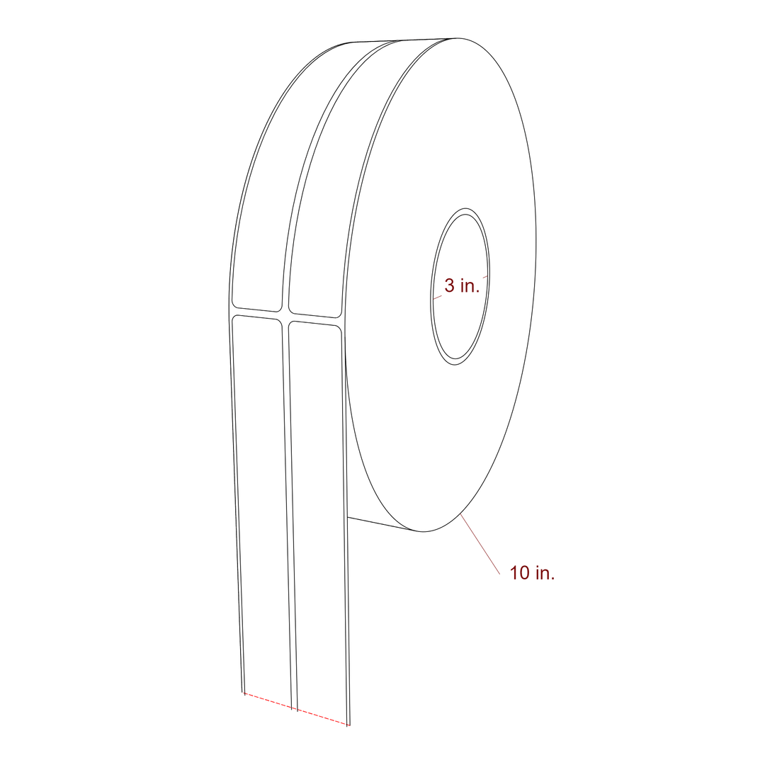 1 Inch x 7 Inch Rectangle Inkjet Label Roll - 3 Inch Core - 10 Inch Roll OD - 2Up - 3D Perspective