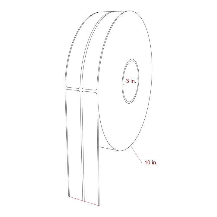 1 Inch x 7 Inch Rectangle Inkjet Label Roll - 3 Inch Core - 10 Inch Roll OD - 2Up - 3D Perspective