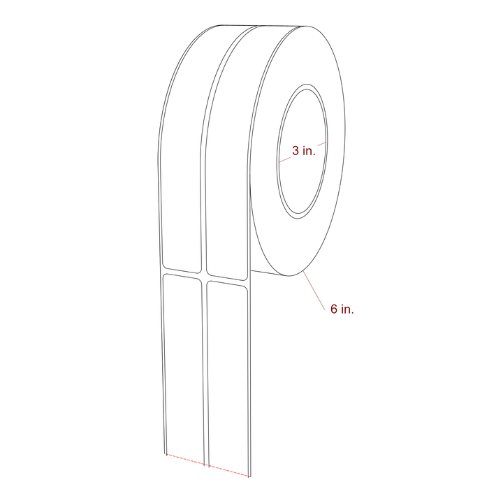 1 Inch x 7 Inch Rectangle Inkjet Label Roll - 3 Inch Core - 6 Inch Roll OD - 2Up - 3D Perspective