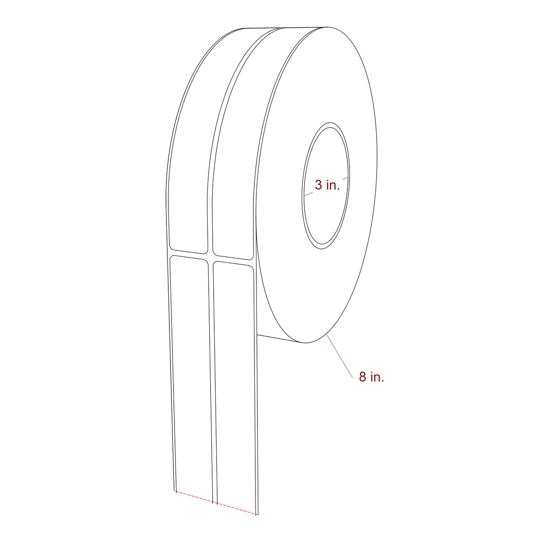 1 Inch x 7 Inch Rectangle Inkjet Label Roll - 3 Inch Core - 8 Inch Roll OD - 2Up - 3D Perspective