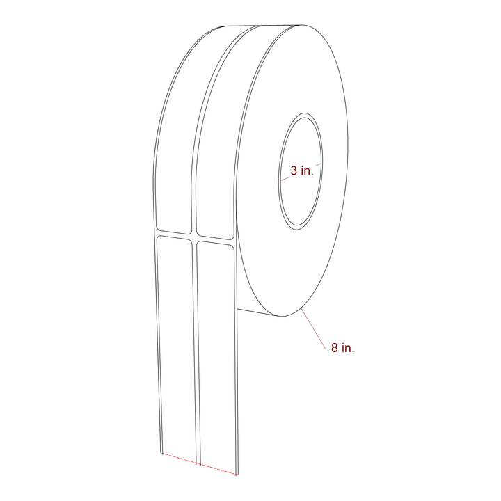 1 Inch x 7 Inch Rectangle Inkjet Label Roll - 3 Inch Core - 8 Inch Roll OD - 2Up - 3D Perspective