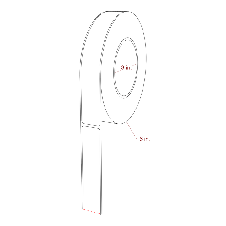 1 Inch x 7 Inch Rectangle Inkjet Label Roll - 3 Inch Core - 6 Inch Roll OD - 3D Perspective