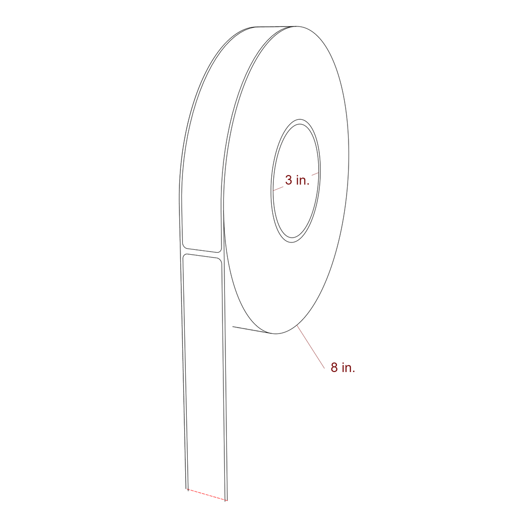 1 Inch x 7 Inch Rectangle Inkjet Label Roll - 3 Inch Core - 8 Inch Roll OD - 3D Perspective