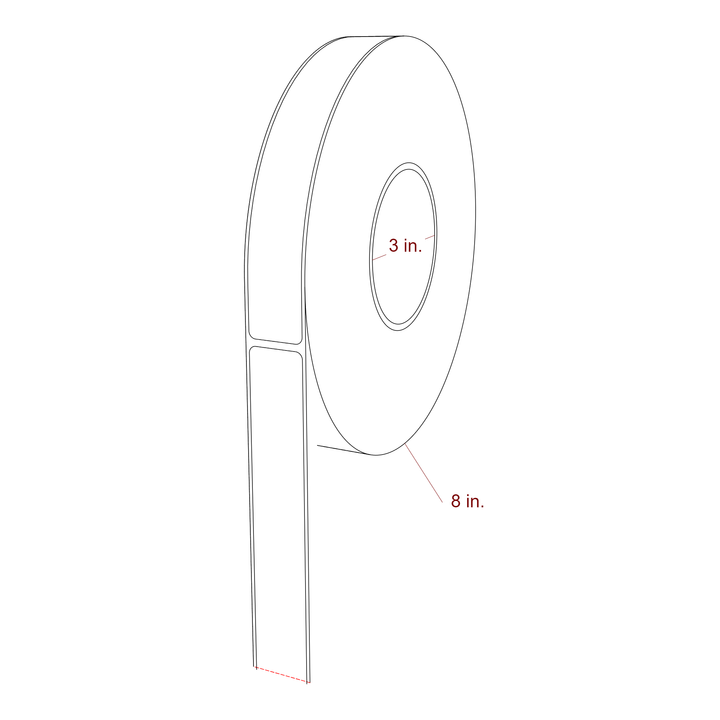 1 Inch x 7 Inch Rectangle Inkjet Label Roll - 3 Inch Core - 8 Inch Roll OD - 3D Perspective