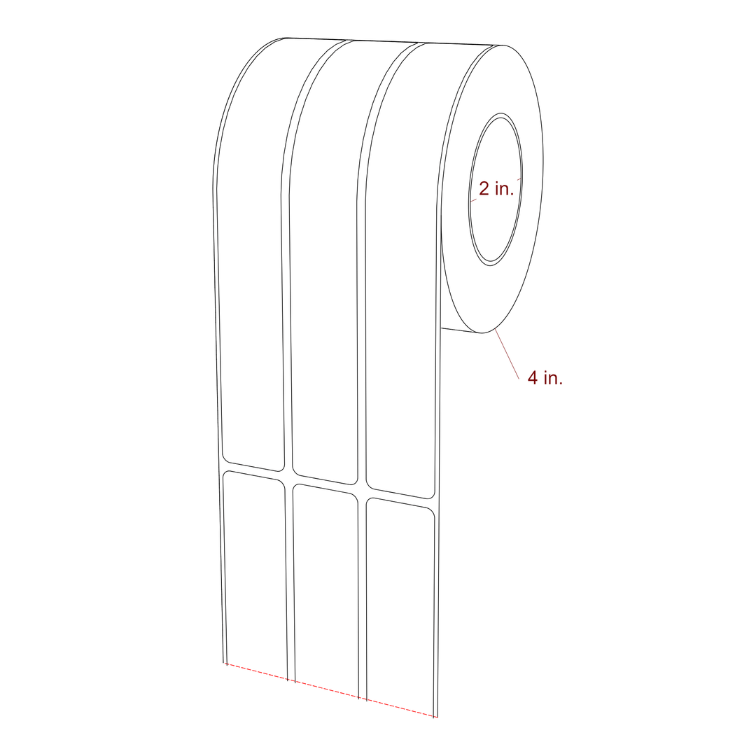 1 Inch x 7 Inch Rectangle Inkjet Label Roll - 2 Inch Core - 4 Inch Roll OD - 3Up - 3D Perspective