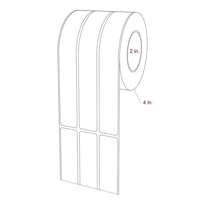 1 Inch x 7 Inch Rectangle Inkjet Label Roll - 2 Inch Core - 4 Inch Roll OD - 3Up - 3D Perspective