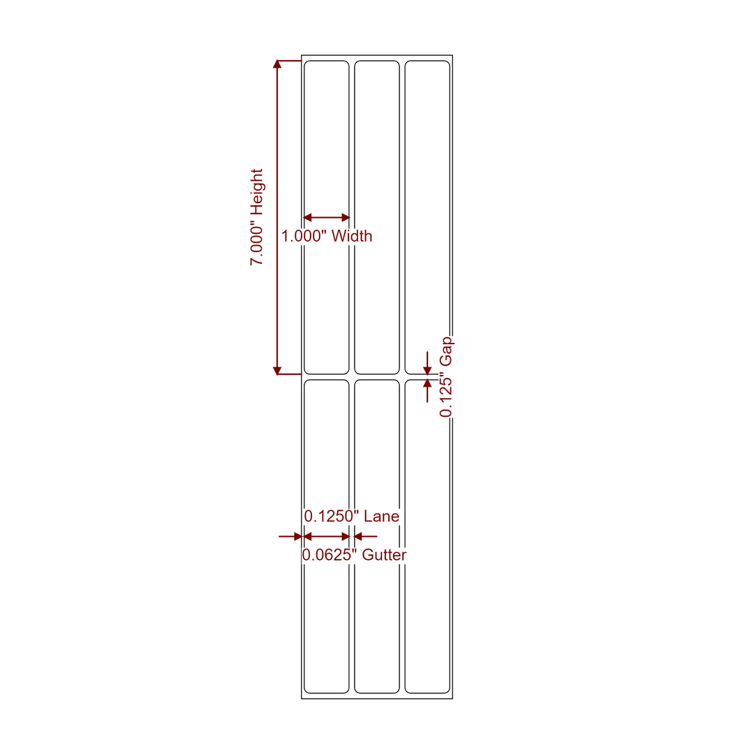 1 Inch x 7 Inch Rectangle Inkjet Label Roll - 3Up - 2D Drawing
