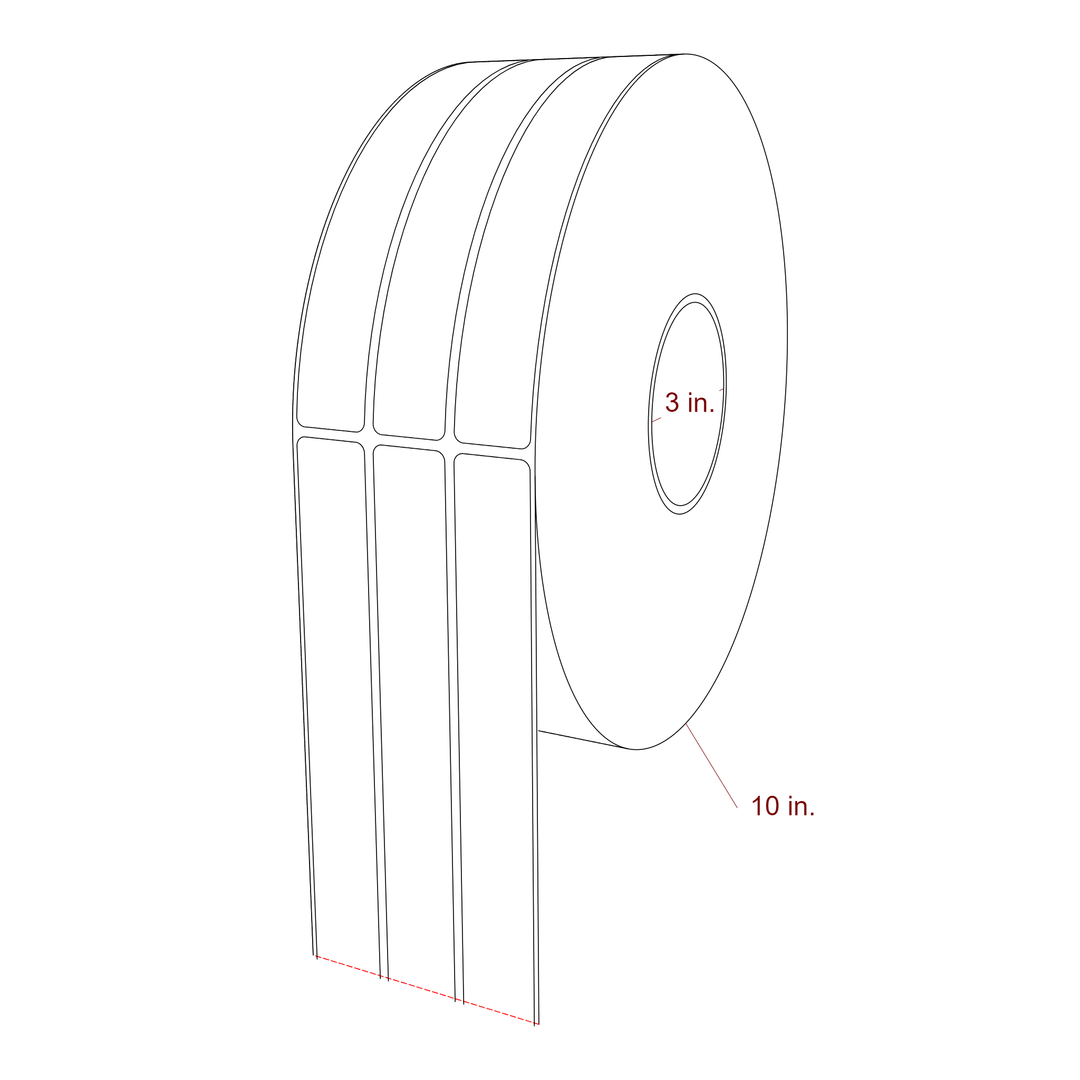 1 Inch x 7 Inch Rectangle Inkjet Label Roll - 3 Inch Core - 10 Inch Roll OD - 3Up - 3D Perspective