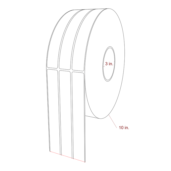 1 Inch x 7 Inch Rectangle Inkjet Label Roll - 3 Inch Core - 10 Inch Roll OD - 3Up - 3D Perspective