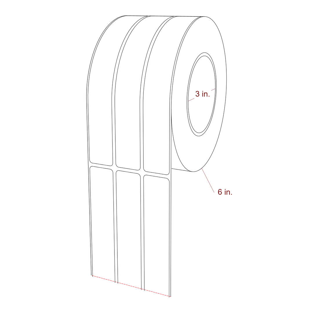 1 Inch x 7 Inch Rectangle Inkjet Label Roll - 3 Inch Core - 6 Inch Roll OD - 3Up - 3D Perspective