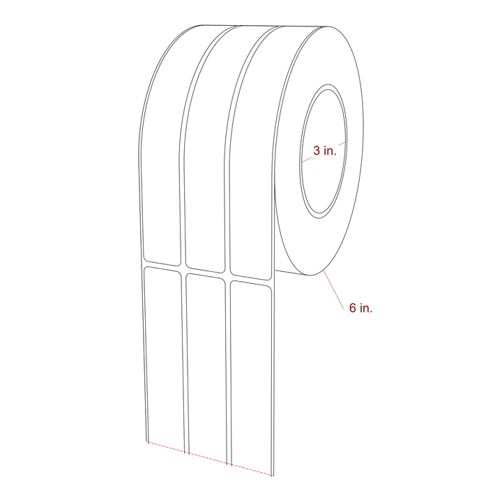 1 Inch x 7 Inch Rectangle Inkjet Label Roll - 3 Inch Core - 6 Inch Roll OD - 3Up - 3D Perspective