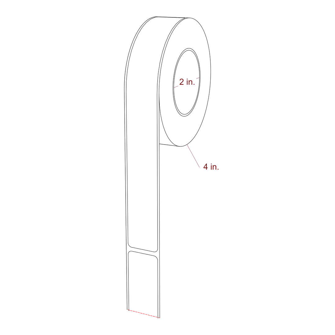 1 Inch x 8 Inch Rectangle Inkjet Label Roll - 2 Inch Core - 4 Inch Roll OD - 3D Perspective