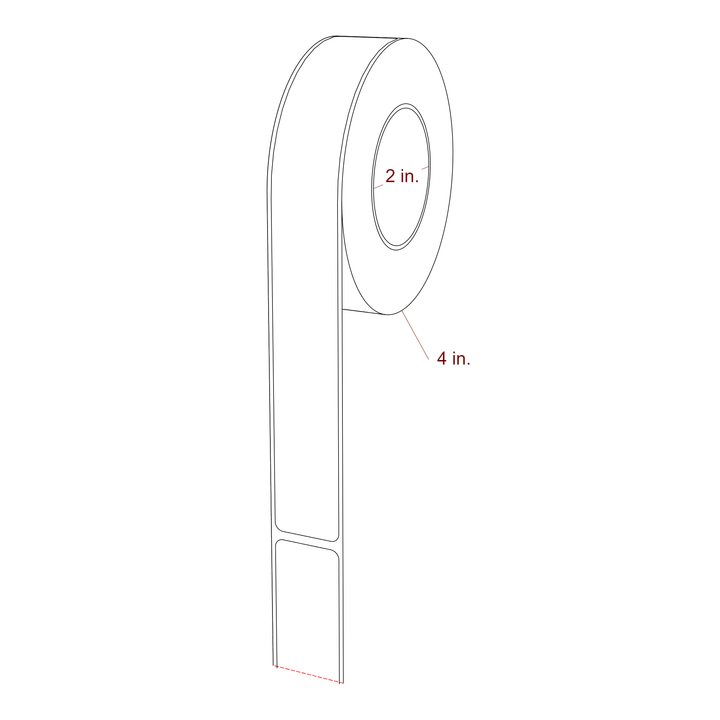 1 Inch x 8 Inch Rectangle Inkjet Label Roll - 2 Inch Core - 4 Inch Roll OD - 3D Perspective