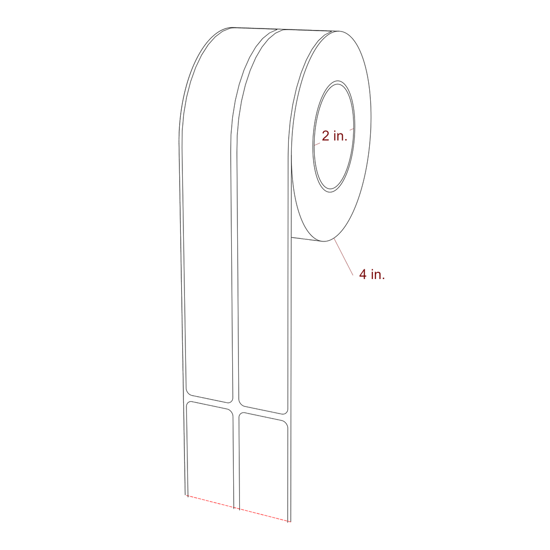 1 Inch x 8 Inch Rectangle Inkjet Label Roll - 2 Inch Core - 4 Inch Roll OD - 2Up - 3D Perspective