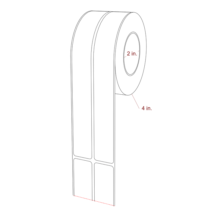 1 Inch x 8 Inch Rectangle Inkjet Label Roll - 2 Inch Core - 4 Inch Roll OD - 2Up - 3D Perspective