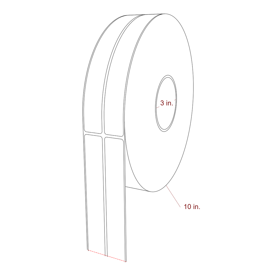 1 Inch x 8 Inch Rectangle Inkjet Label Roll - 3 Inch Core - 10 Inch Roll OD - 2Up - 3D Perspective