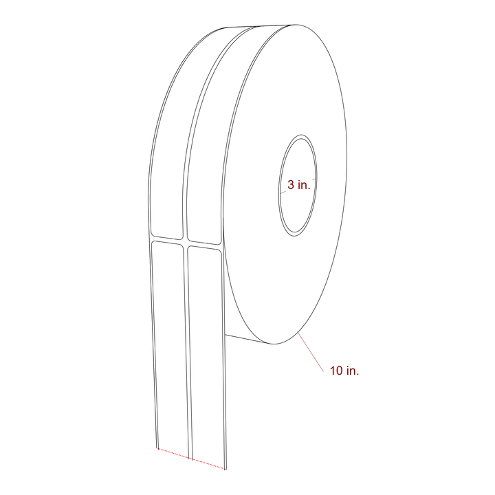 1 Inch x 8 Inch Rectangle Inkjet Label Roll - 3 Inch Core - 10 Inch Roll OD - 2Up - 3D Perspective
