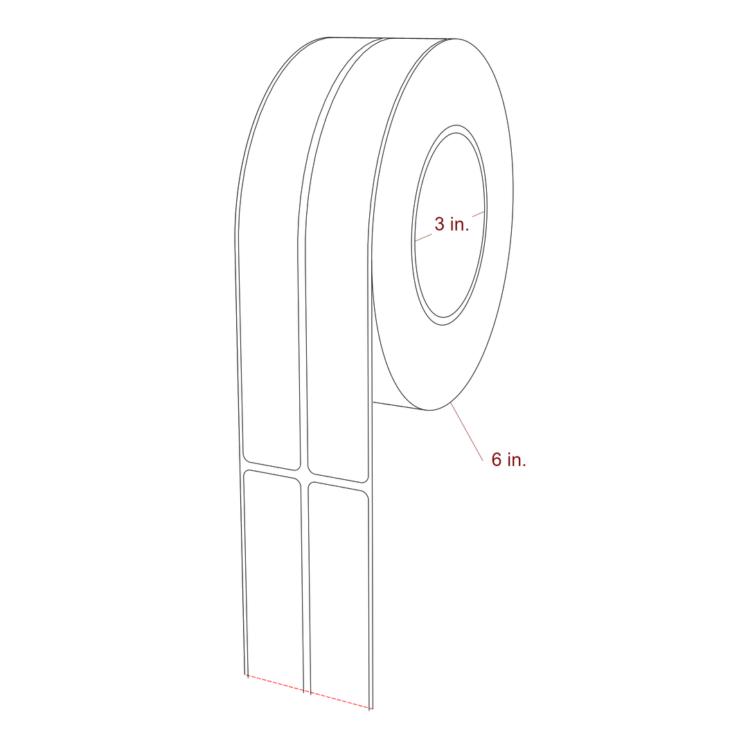 1 Inch x 8 Inch Rectangle Inkjet Label Roll - 3 Inch Core - 6 Inch Roll OD - 2Up - 3D Perspective