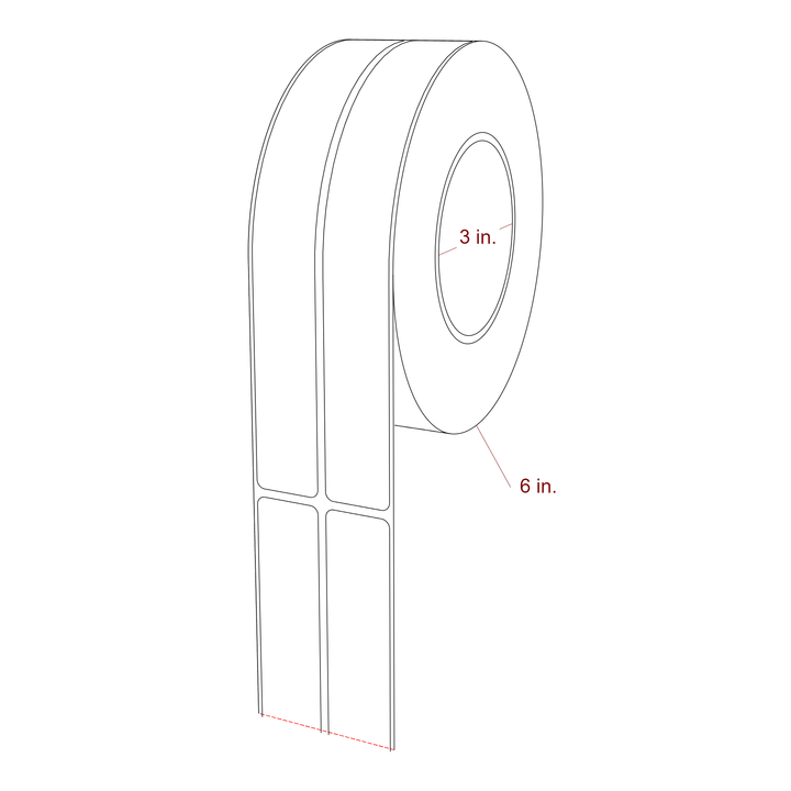 1 Inch x 8 Inch Rectangle Inkjet Label Roll - 3 Inch Core - 6 Inch Roll OD - 2Up - 3D Perspective